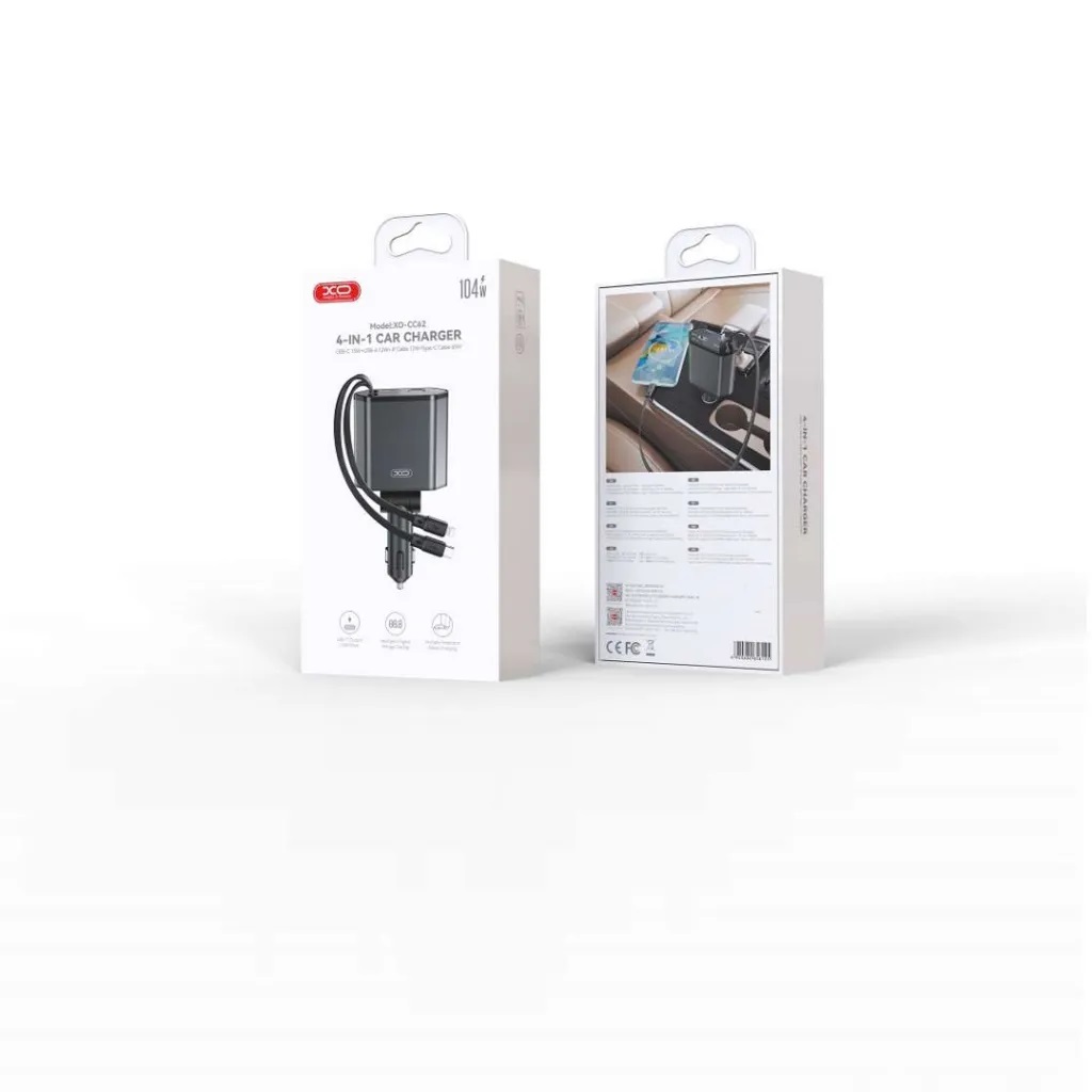 XO CC62 autós gyorstöltő PD + QC lightning és type-c kábellel (Szürke)
