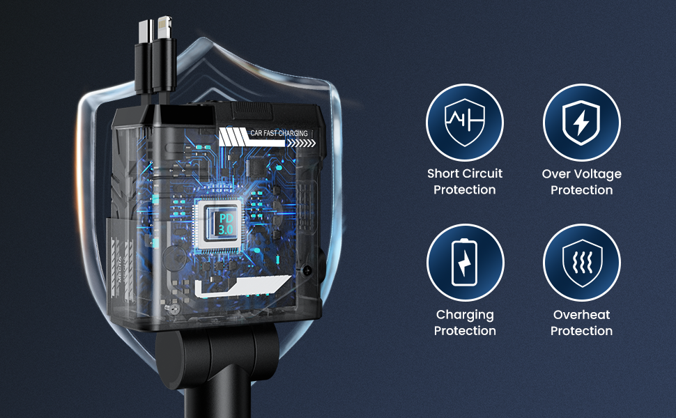 XO CC66 autós gyorstöltő PD + QC lightning és type-c kábellel (Fekete)