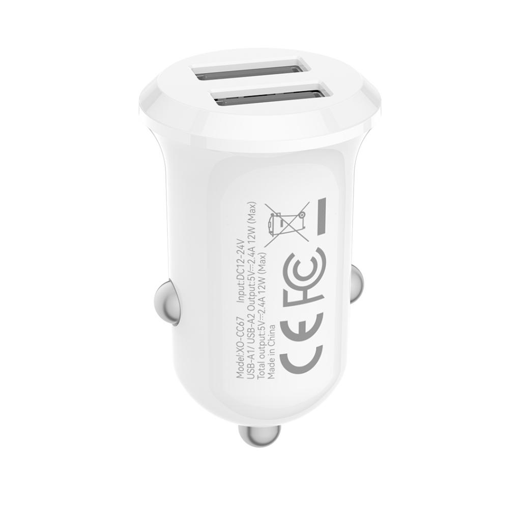 XO CC67 autós töltő Dual USB 2.4A (Fehér)
