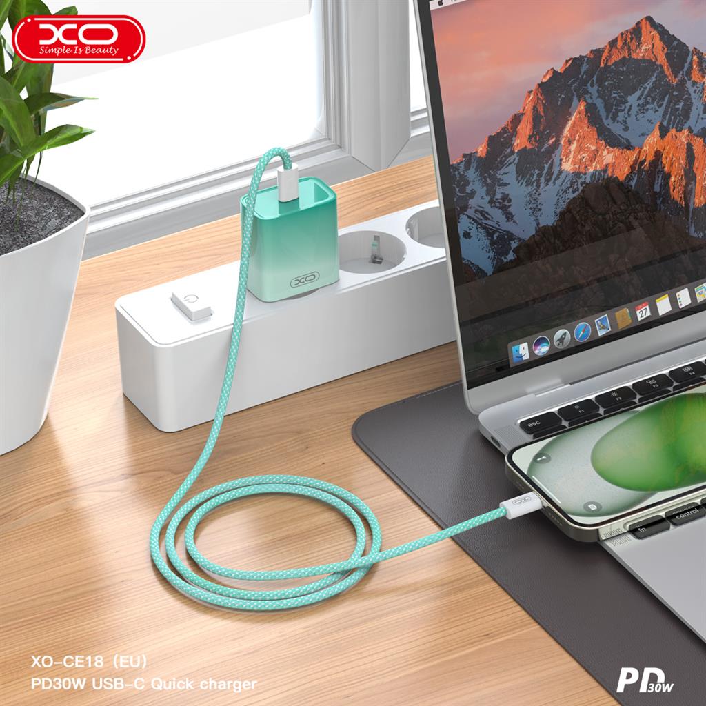 XO CE18 PD 30W gyorstöltő (Kék) – USB-C csatlakozó, Type-C kábellel