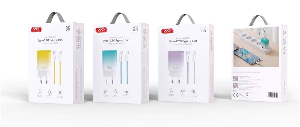 XO CE18 PD 30W gyorstöltő (Lila) – USB-C csatlakozó, Type-C kábellel 1