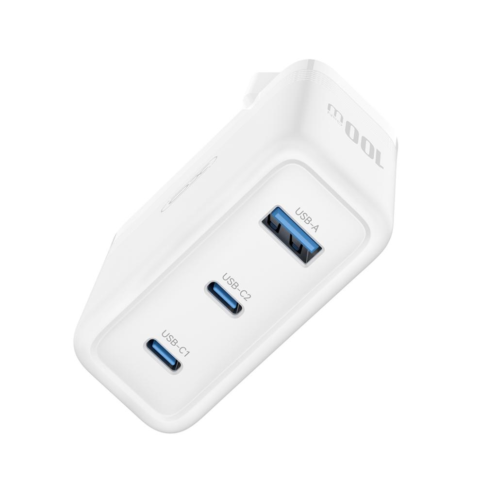 XO CE35 GaN fali töltő 100W 2x USB-C + 1x USB-A (Fehér)