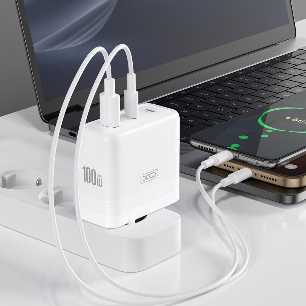 XO CE35 GaN fali töltő 100W 2x USB-C + 1x USB-A (Fehér)