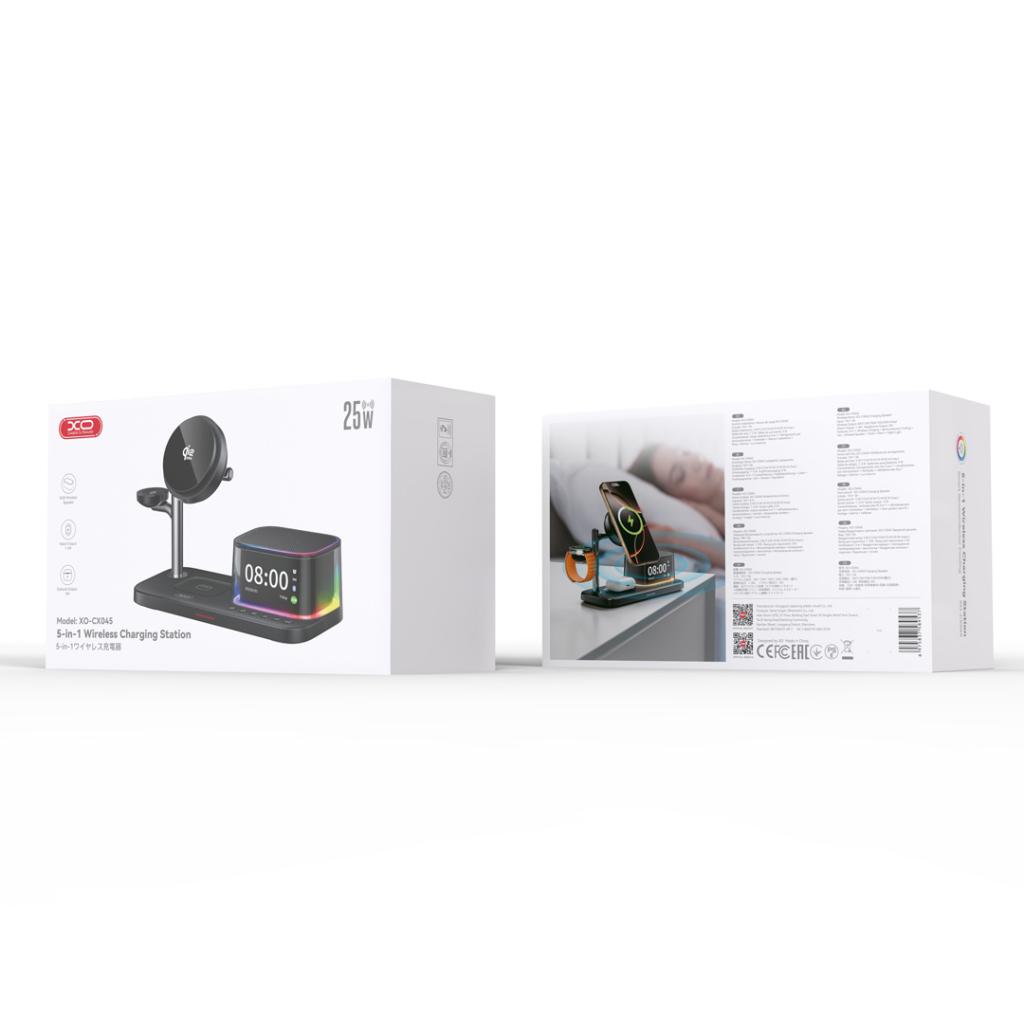 XO CX045 5-in-1 okos töltőállomás (Fekete) - 25W