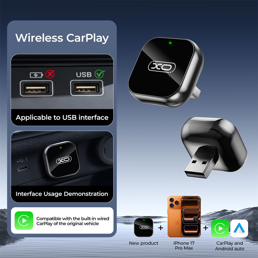 XO CZ026 mini CarPlay képernyőtükröző autó adapter (Fekete)