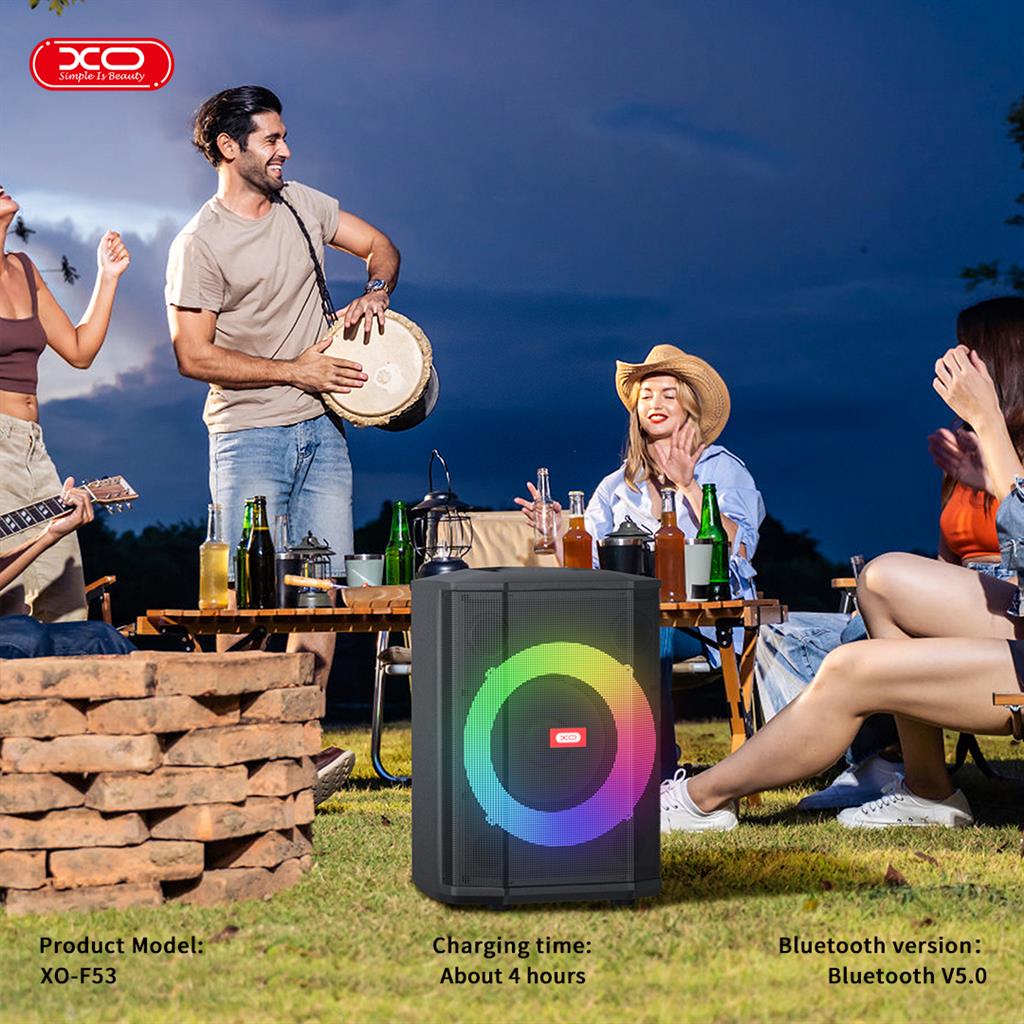 XO F53 8 colos RGB hordozható Bluetooth hangszóró (Fekete) - 40W