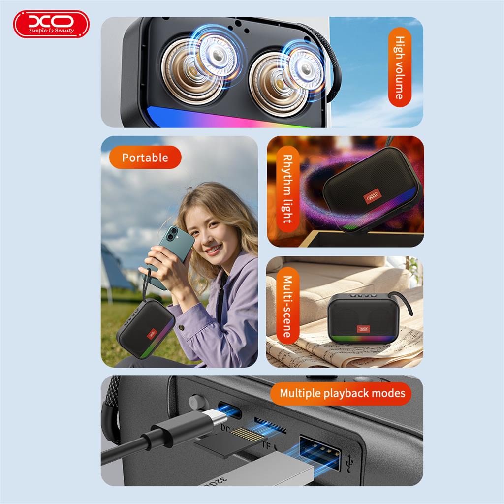 XO F66 világító hordozható Bluetooth hangszóró (Fekete)