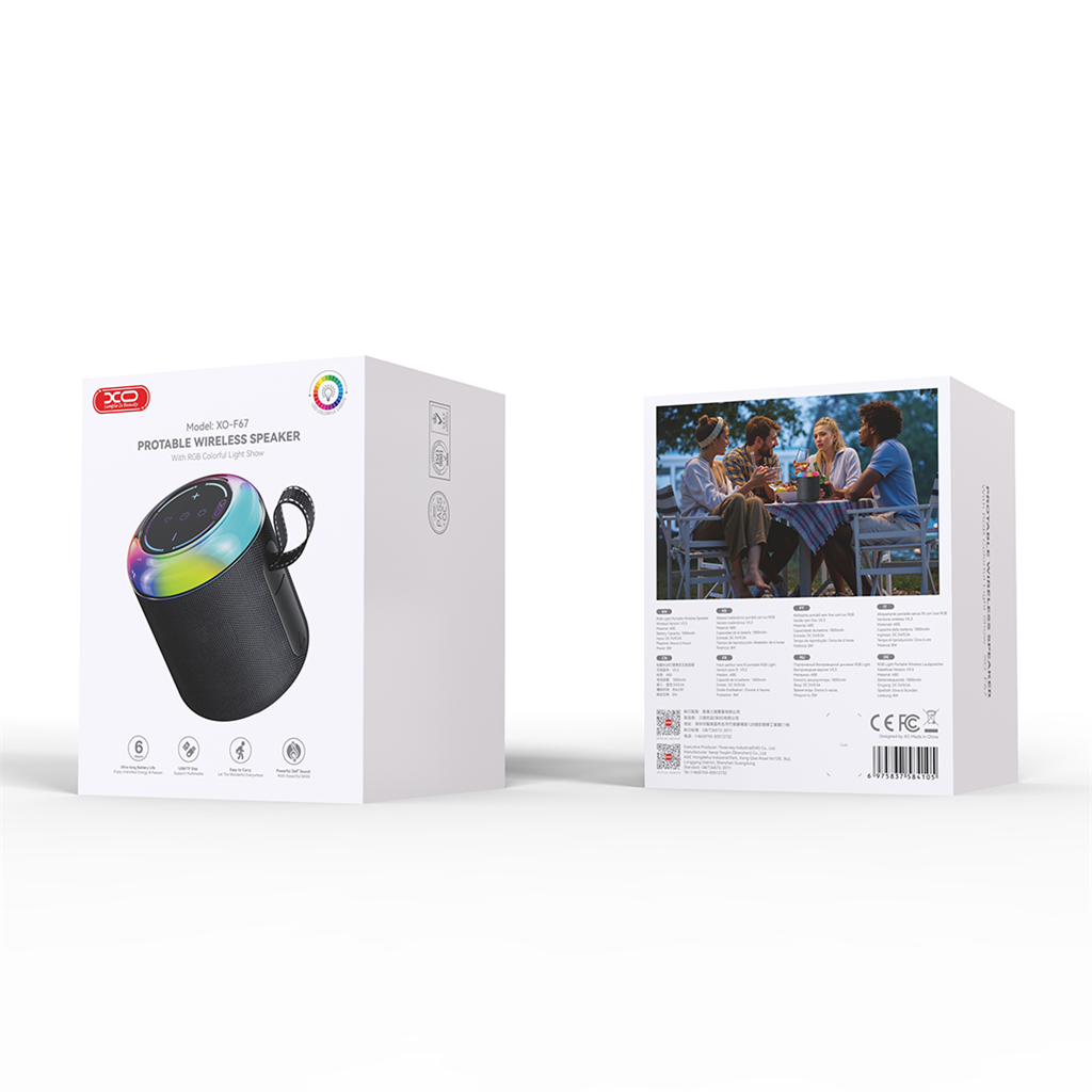 XO F67 LED Dazzle hordozható Bluetooth hangszóró (Fekete)