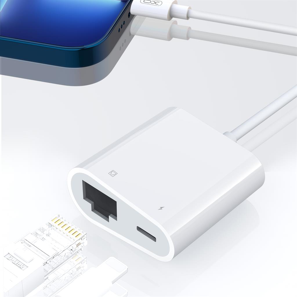 XO GB009 hálózati adapter (Fehér) – Lightning–Ethernet csatlakozó