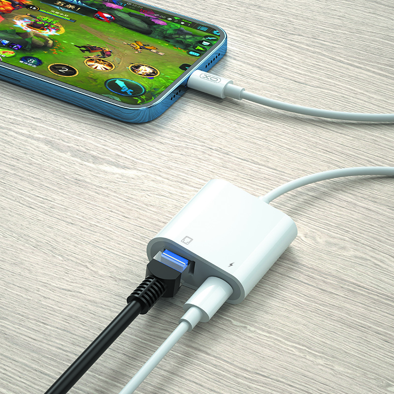 XO GB009 hálózati adapter (Fehér) – Lightning–Ethernet csatlakozó
