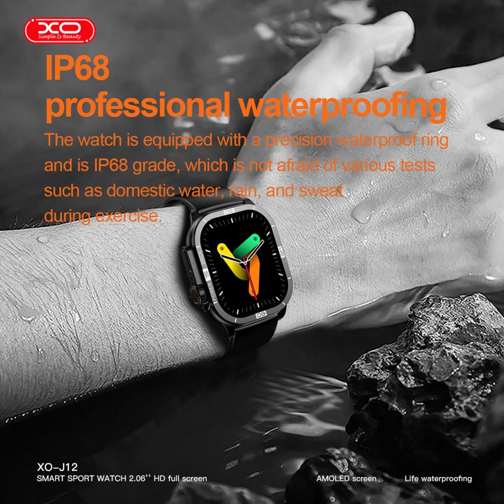 XO J12 okosóra – AMOLED kijelzős, sportfunkciós, hívásfogadásra alkalmas (Fekete) 4