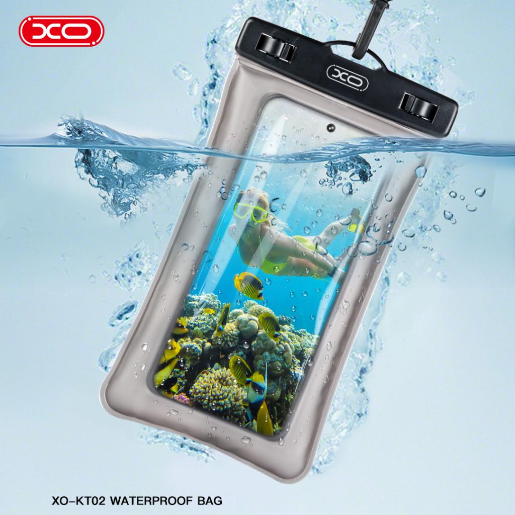 XO KT02 PVC vízálló telefontok dupla csattal és nyakpánttal (Fekete) 0