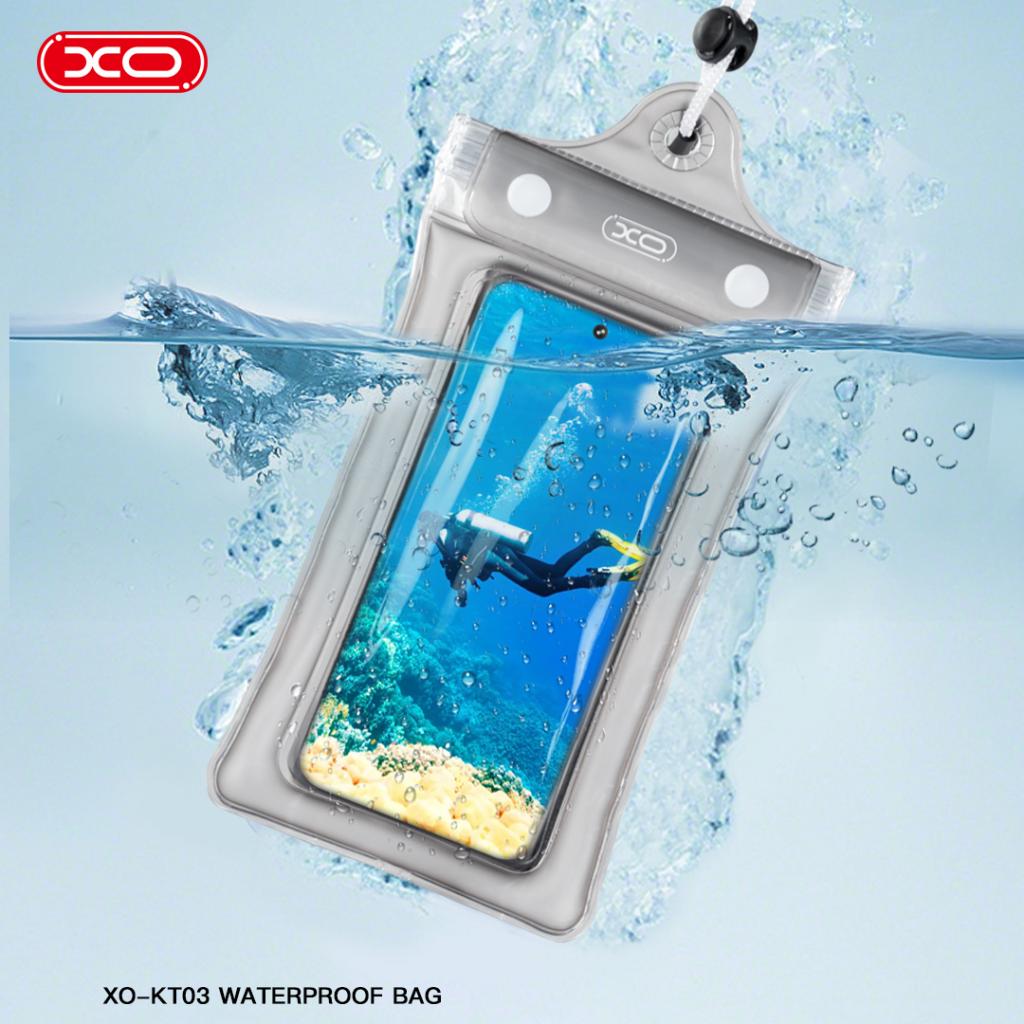XO KT03 PVC vízálló telefontok három cipzárral és nyakpánttal (Fekete) 0