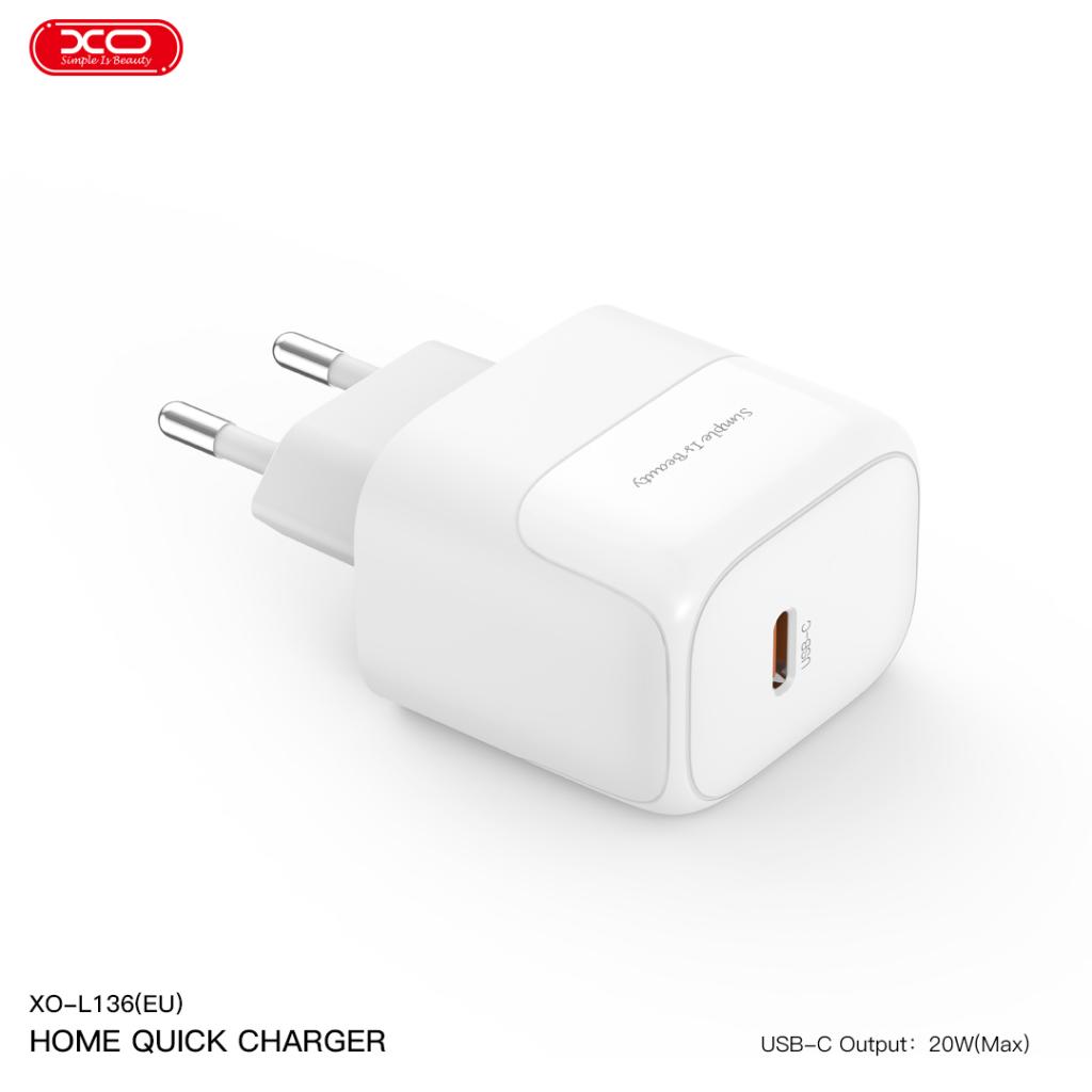 XO L136 PD 20W gyorstöltő (Fehér) – USB-C csatlakozó, Type-C kábellel 0