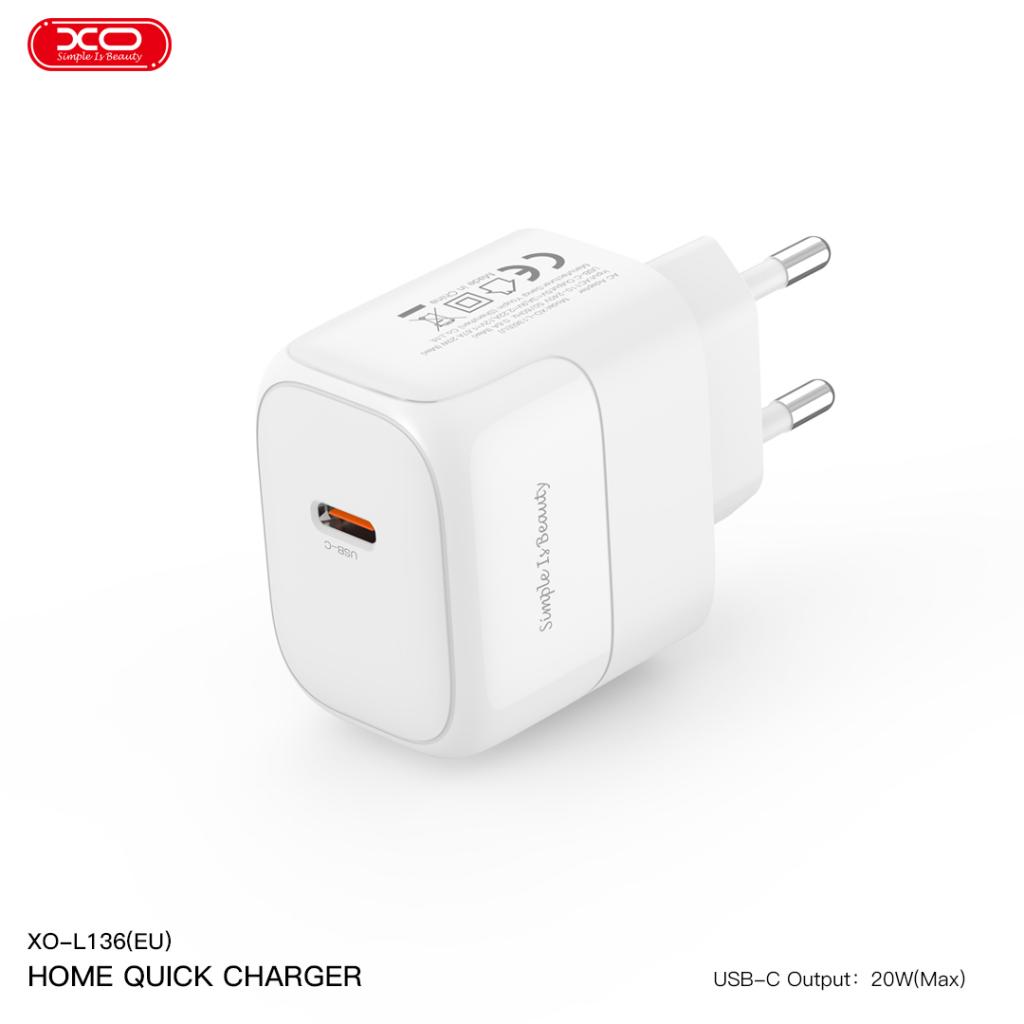 XO L136 PD 20W gyorstöltő (Fehér) – USB-C csatlakozó, Type-C kábellel 1