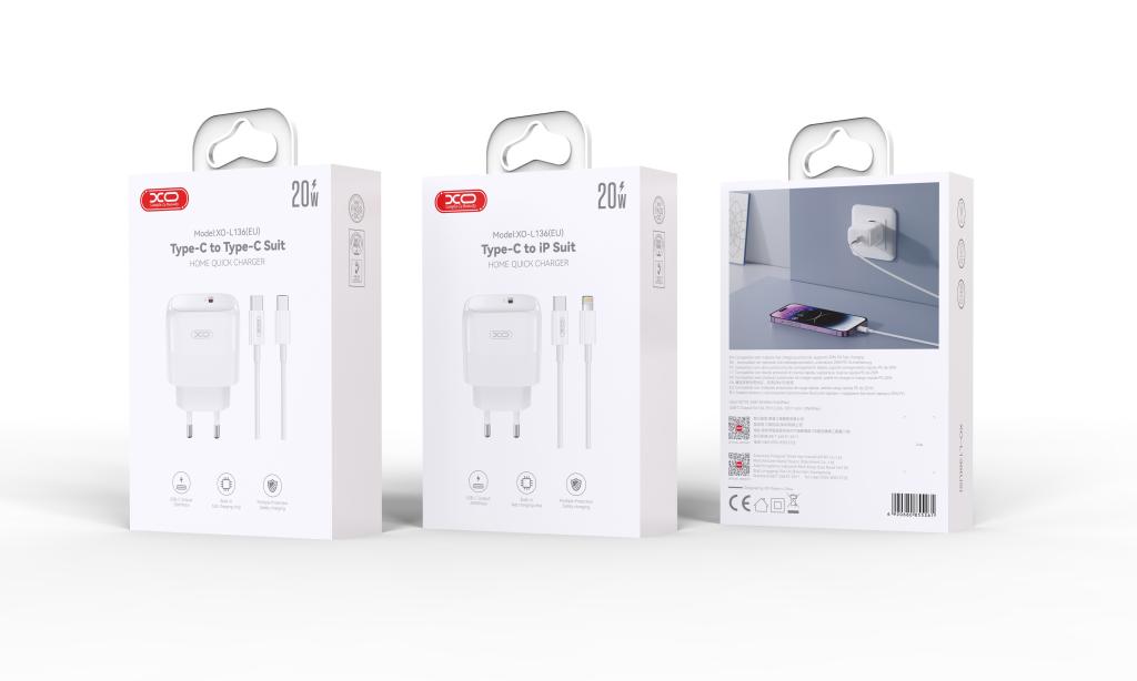 XO L136 PD 20W gyorstöltő (Fehér) – USB-C csatlakozó, Type-C kábellel 2
