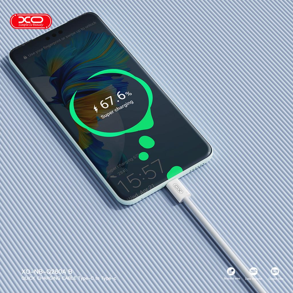 XO NB-Q260C USB-C – USB-C kábel (Fehér) - 3,0 m - 60W
