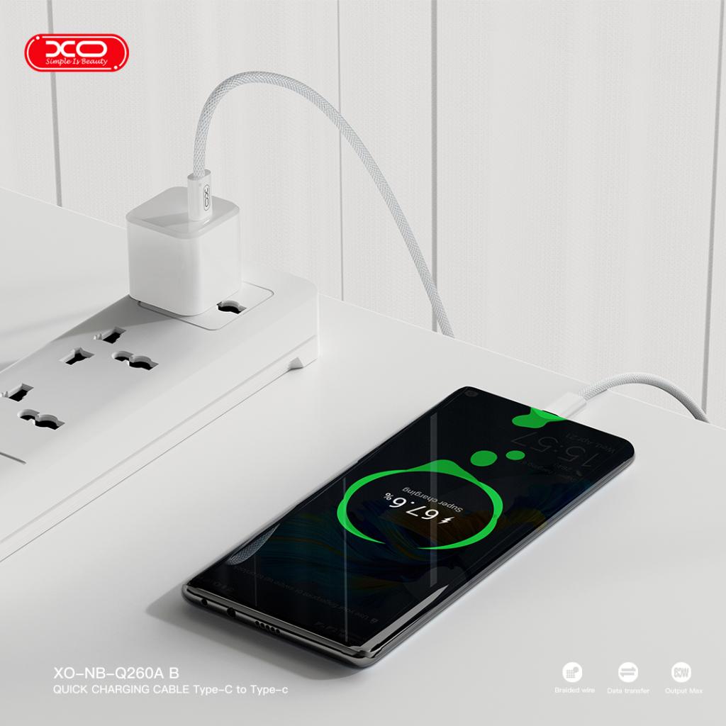 XO NB-Q260C USB-C – USB-C kábel (Fehér) - 3,0 m - 60W
