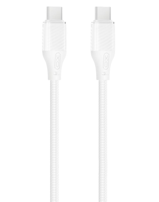 XO NB-Q291B Type-C-Type-C adatkábel (Fehér) - 60W, szőtt bevonat, átlátszó ház