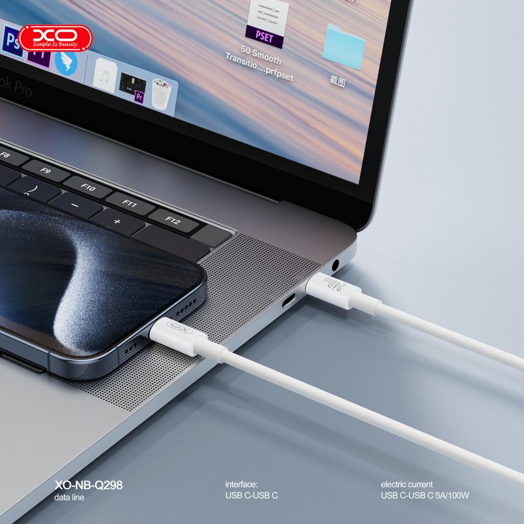 XO NB-Q298 USB-C – USB-C kábel (Fehér) - 240W