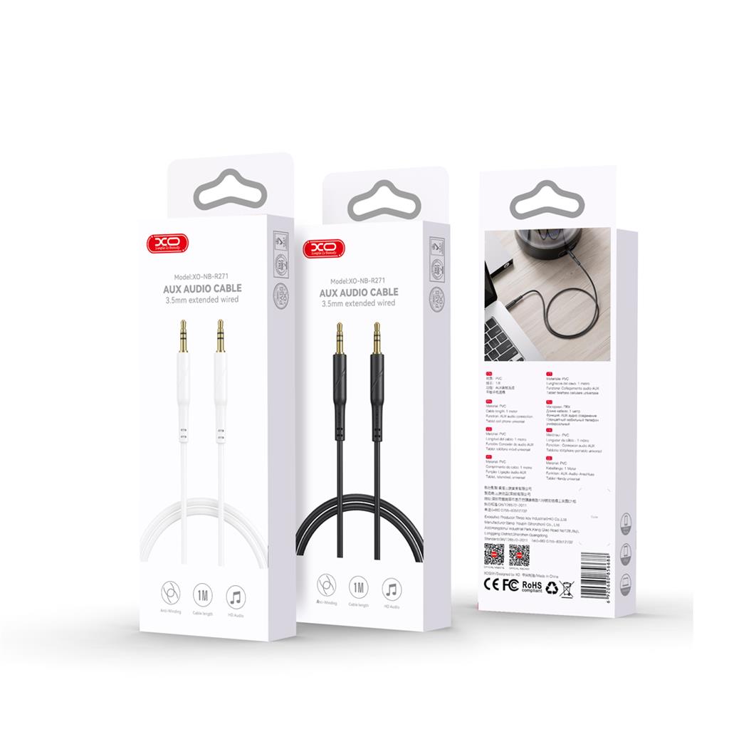 XO NB-R271 3,5 mm – 3,5 mm audio kábel (Fekete) - 1,0 m