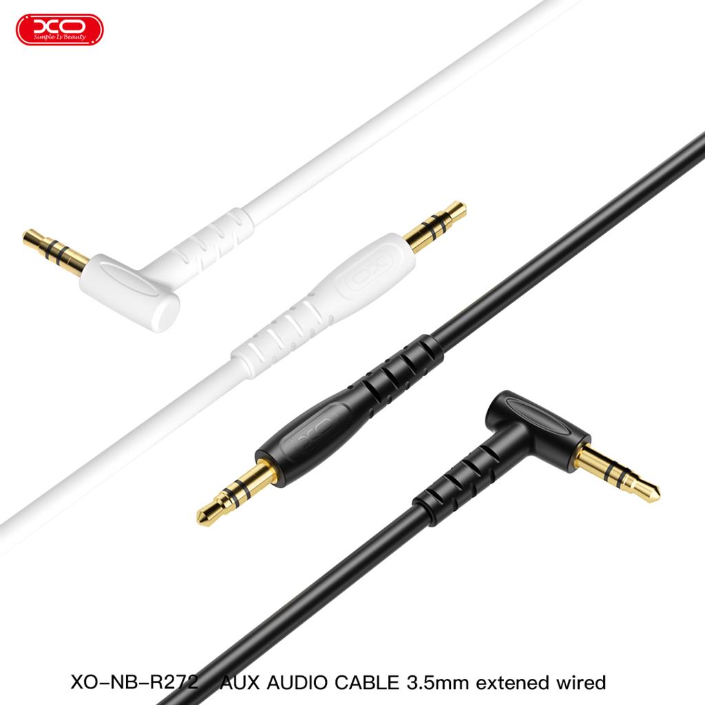 XO NB-R272 3,5 mm – 3,5 mm könyökcsatlakozós audio kábel (Fehér) - 1,0 m