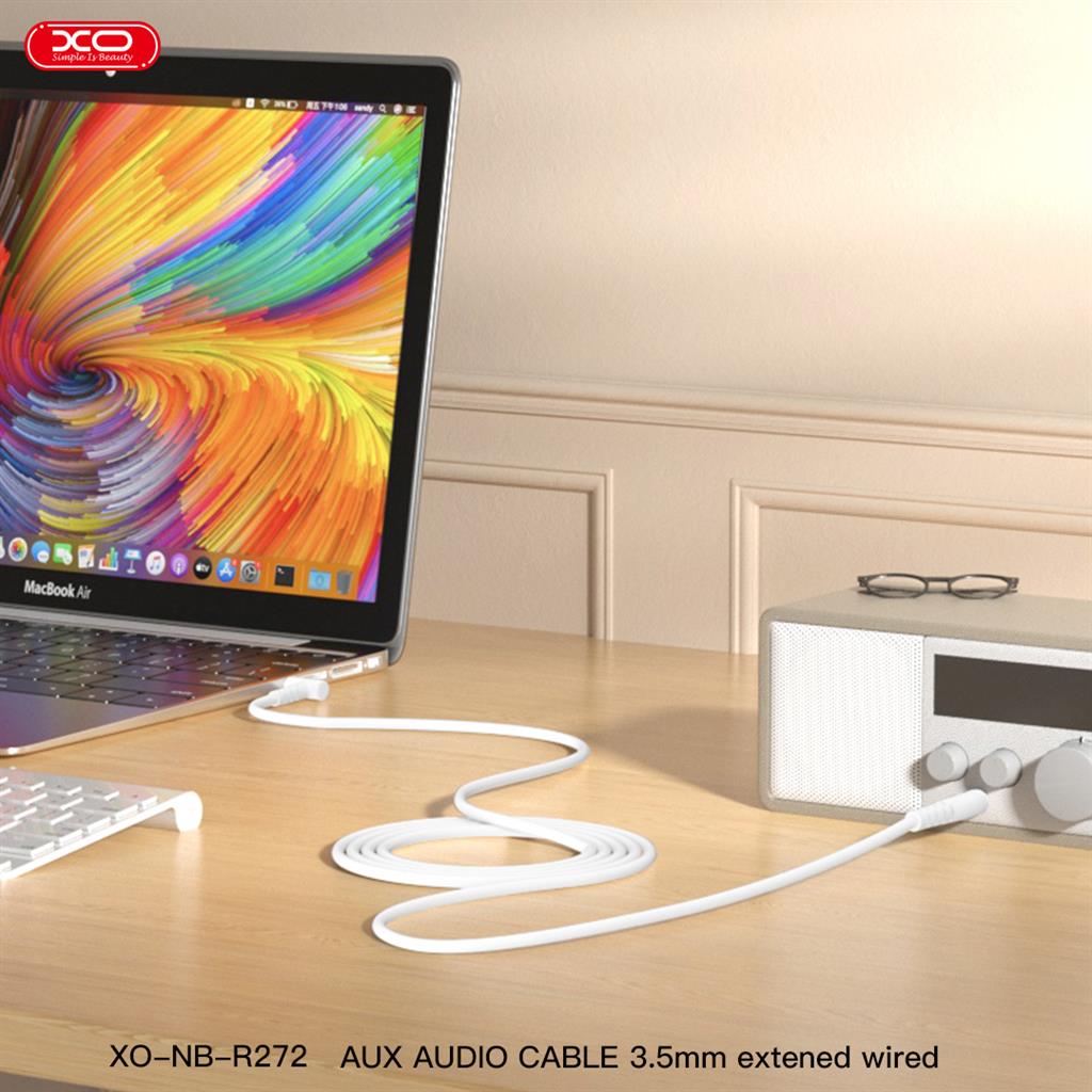 XO NB-R272 3,5 mm – 3,5 mm könyökcsatlakozós audio kábel (Fehér) - 1,0 m