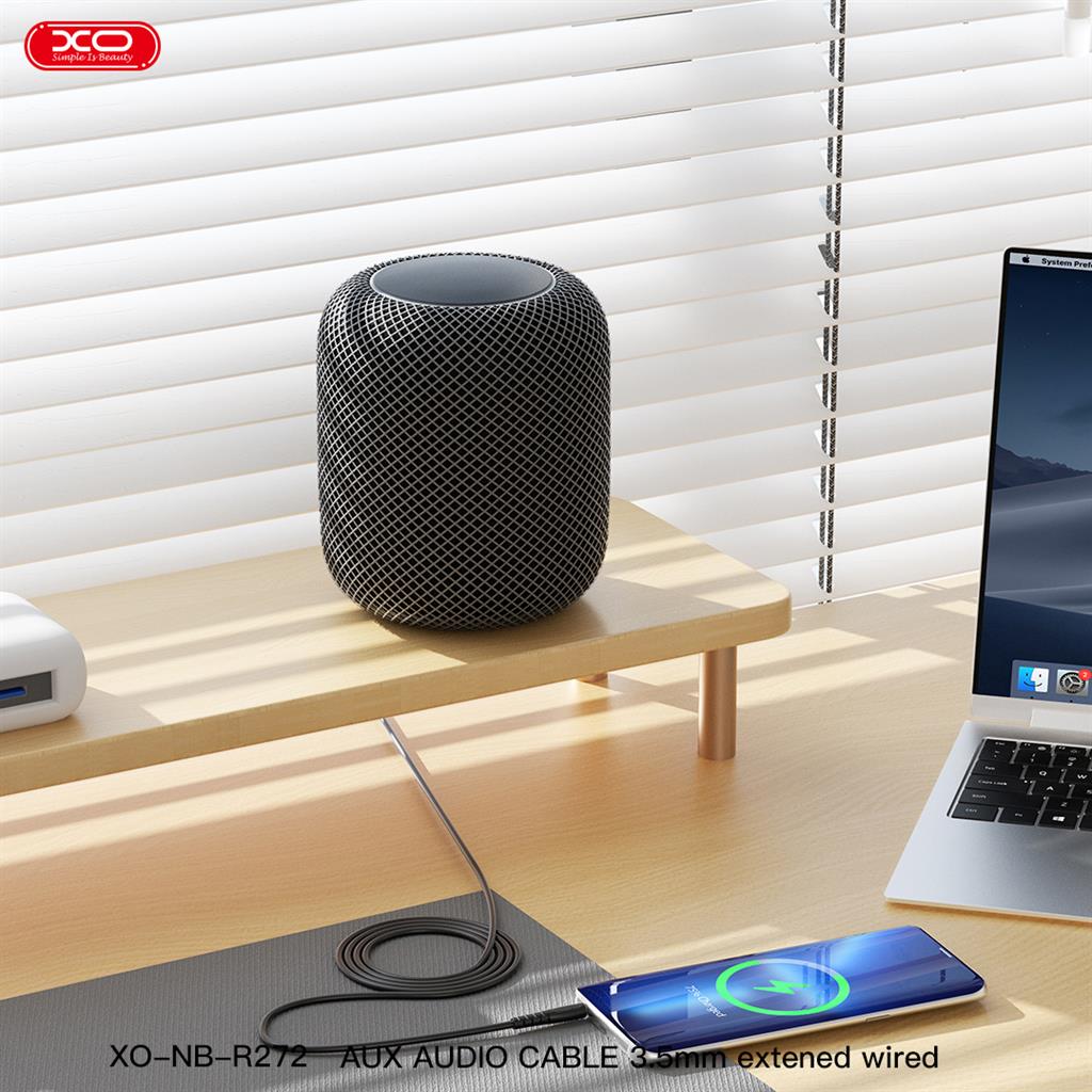 XO NB-R272 3,5 mm – 3,5 mm könyökcsatlakozós audio kábel (Fehér) - 1,0 m