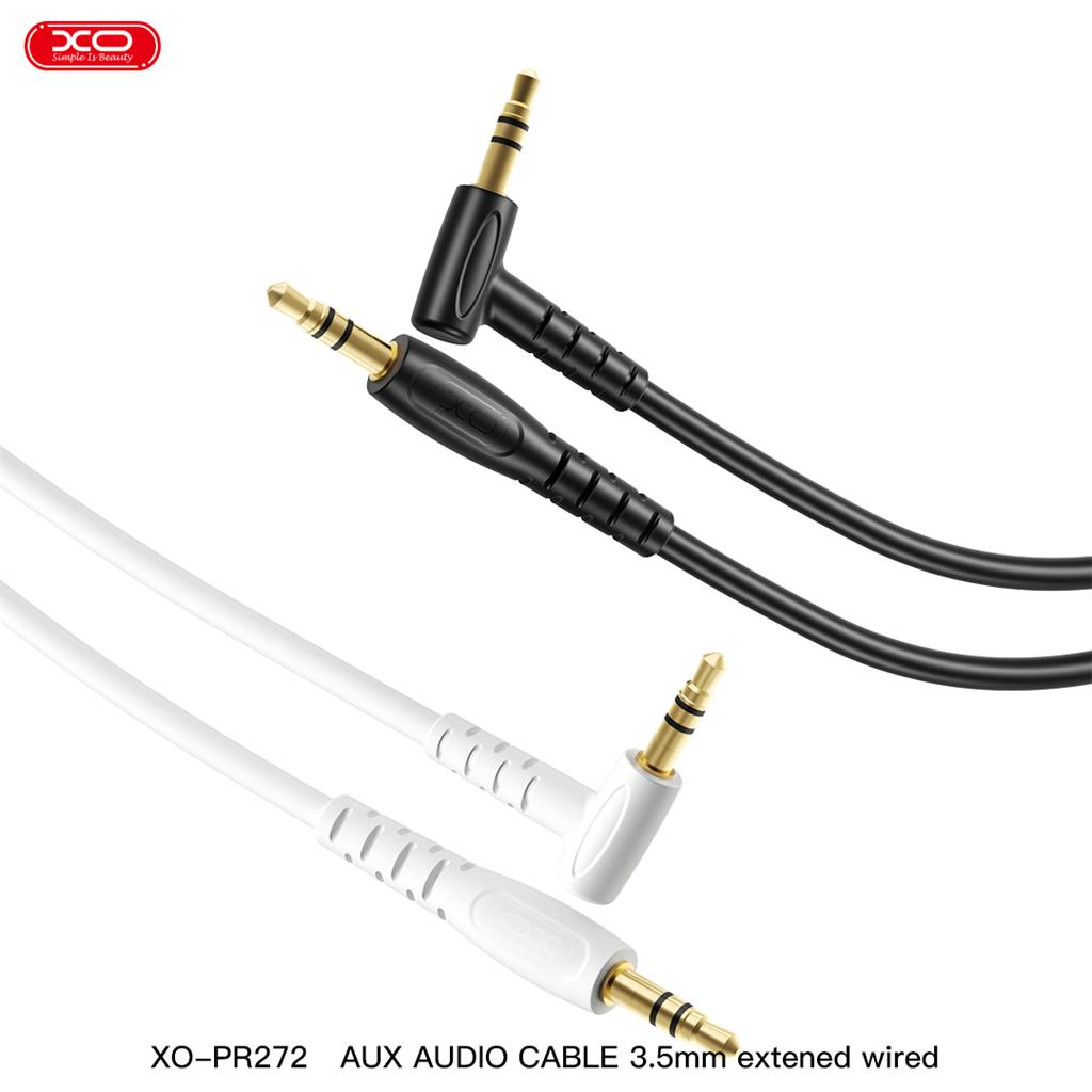 XO NB-R272 3,5 mm – 3,5 mm könyökcsatlakozós audio kábel (Fekete) - 1,0 m