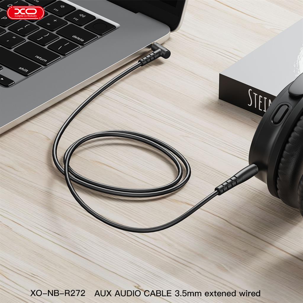 XO NB-R272 3,5 mm – 3,5 mm könyökcsatlakozós audio kábel (Fekete) - 1,0 m