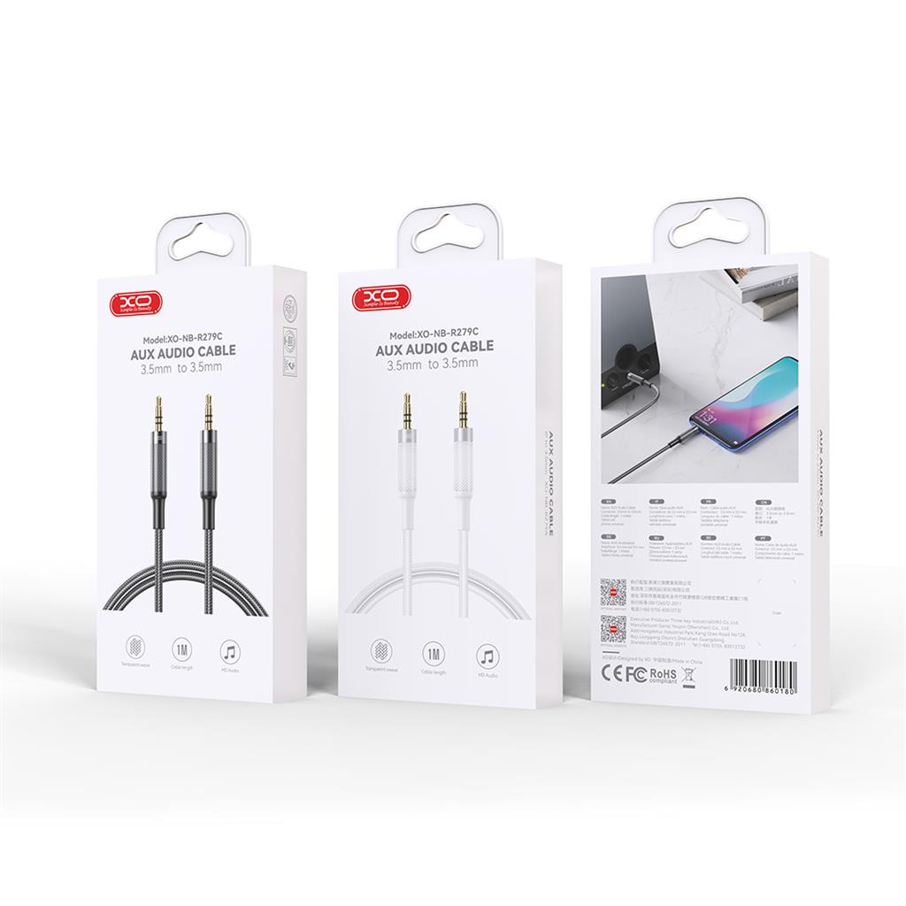 XO NB-R279C 3,5 mm – 3,5 mm audio kábel (Fehér) - 1,0 m