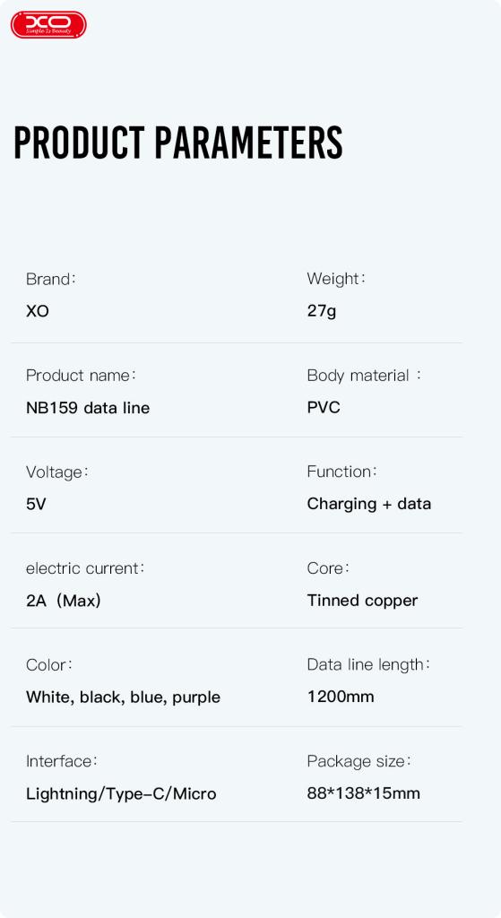 XO NB159 type-C kábel, 40W, 2A, kék 4