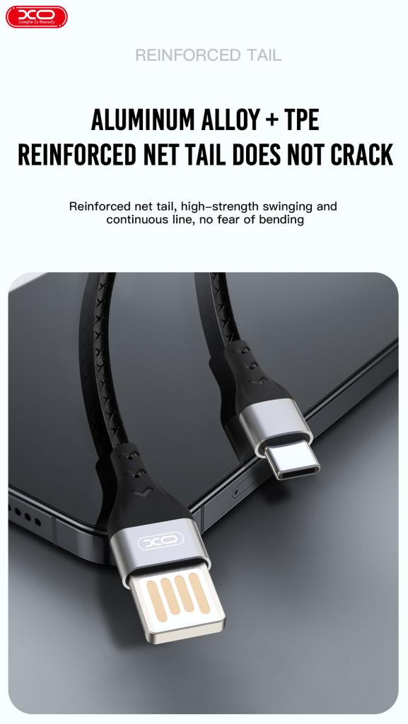 XO NB188 lightning kábel, kétoldalú USB, szürke 3