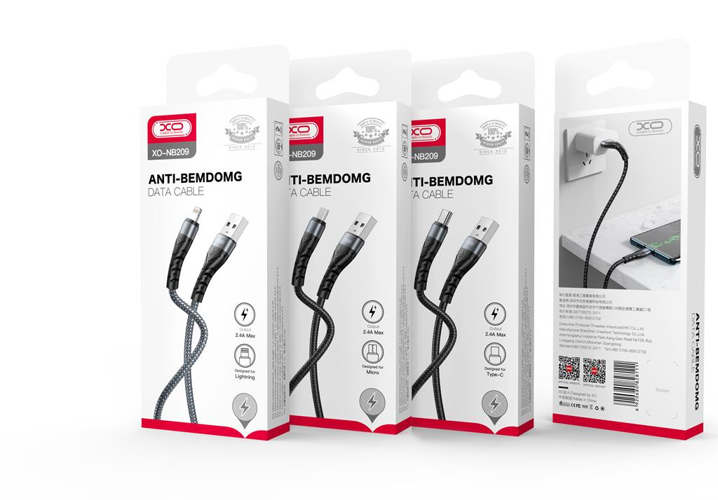 XO NB209 microUSB töltőkábel, 1m, fekete 2