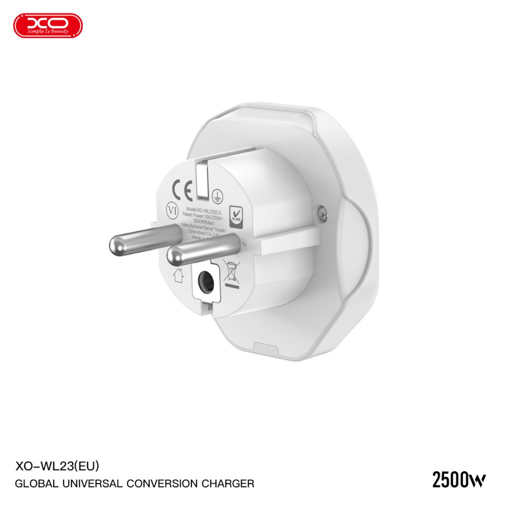 XO WL23 univerzális aljzat adapter (Fehér) – EU szabványból több nemzetközi csatlakozóra
