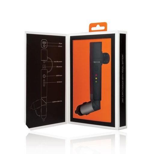 Forever L-style autós töltő, 2600 mAh power bank, fekete