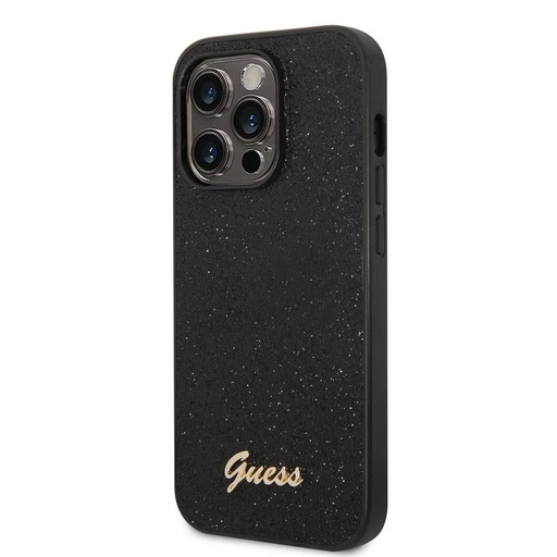 Apple iPhone 14 Pro Guess Glitter Flakes Metal Logo tok (Fekete) - GUHCP14LHGGSHK