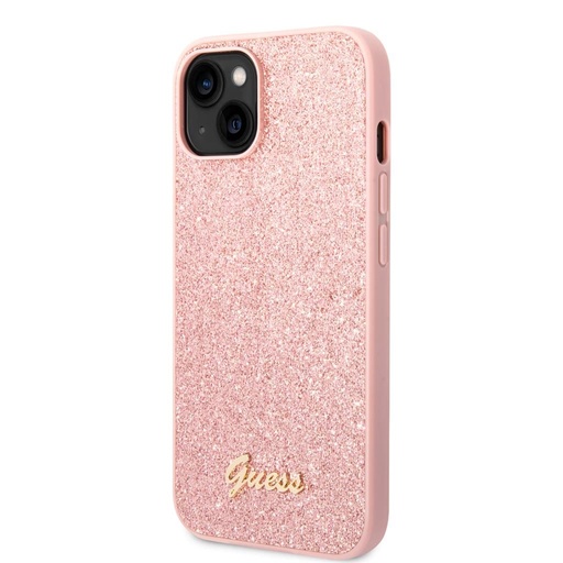 Apple iPhone 14 Plus Guess Glitter Flakes Metal Logo tok (Rózsaszín) - GUHCP14MHGGSHP