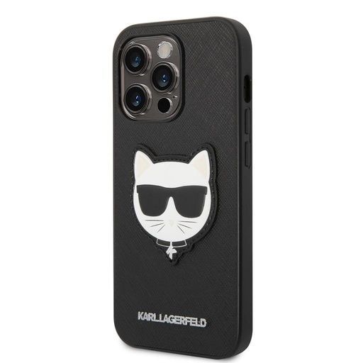 Apple iPhone 14 Pro Max Karl Lagerfeld PU Saffiano Choupette Head tok (Fekete) – KLHCP14XSAPCHK