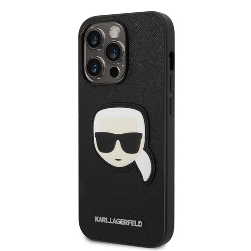 Apple iPhone 14 Pro Max Karl Lagerfeld PU Saffiano Karl Head tok (Fekete) – KLHCP14XSAPKHK