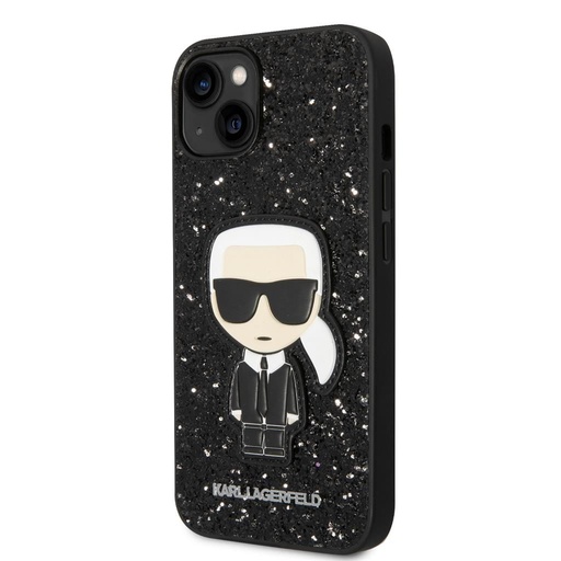 Apple iPhone 14 Karl Lagerfeld Glitter Flakes Ikonik tok (Fekete) – KLHCP14SGFKPK