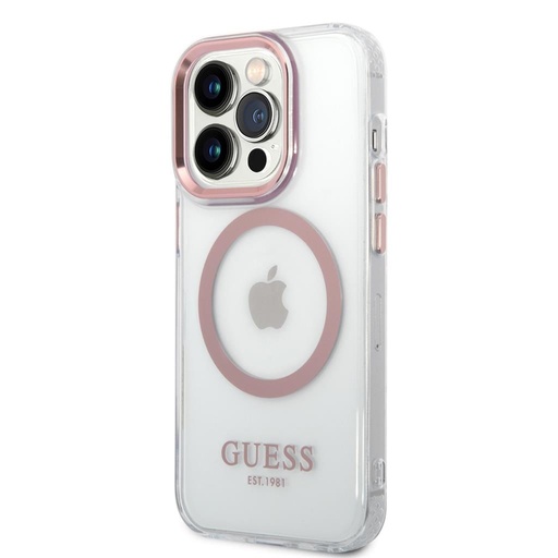 Apple iPhone 14 Pro Guess átlátszó MagSafe tok (Rózsaszín) – GUHMP14LHTRMP