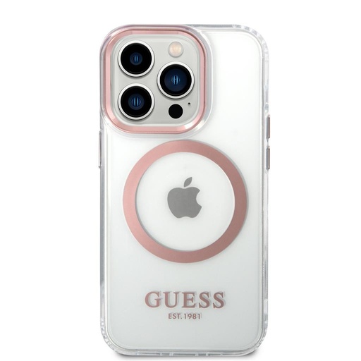 Apple iPhone 14 Pro Max Guess átlátszó MagSafe tok (Rózsaszín) – GUHMP14XHTRMP