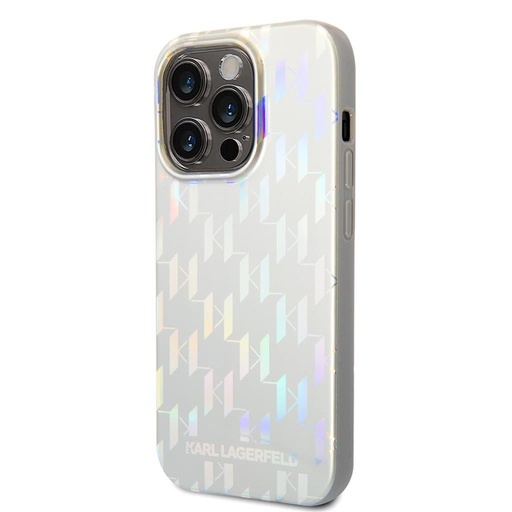 Apple iPhone 14 Pro Karl Lagerfeld Iridescent Monogram tok (Ezüst) – KLHCP14LLGMMSV3