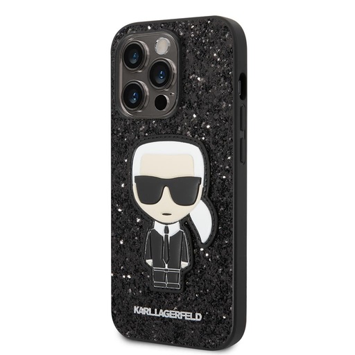Apple iPhone 14 Pro Max Karl Lagerfeld Glitter Flakes Ikonik tok (Fekete) – KLHCP14XGFKPK