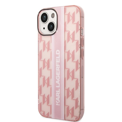 Apple iPhone 14 Karl Lagerfeld Monogram Vertical Stripe tok (Rózsaszín) – KLHCP14SHKLSPCP