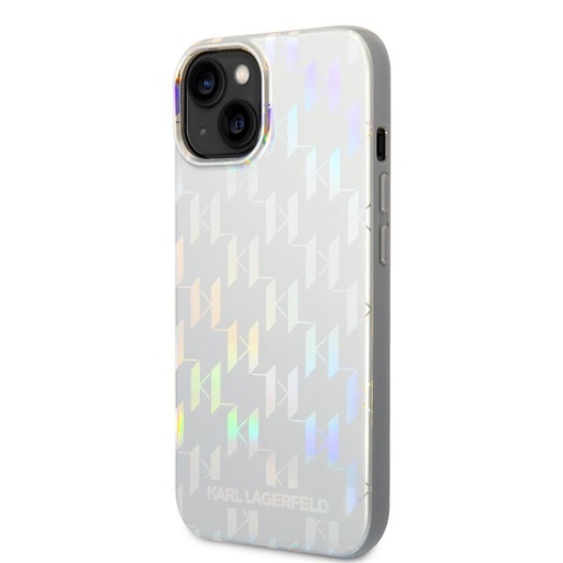 Apple iPhone 14 Plus Karl Lagerfeld Iridescent Monogram tok (Ezüst) – KLHCP14MLGMMSV3
