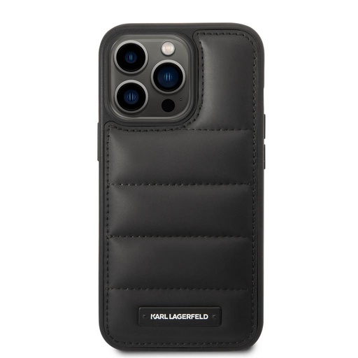 Apple iPhone 14 Pro Karl Lagerfeld Quilted Puffy Metal Logo tok (Fekete) – KLHCP14LPSQAK