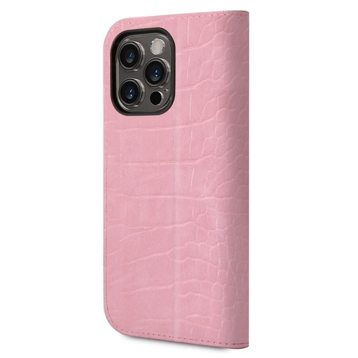 Apple iPhone 14 Pro Max Guess PU Croco tok könyvformátum fém kamera kerettel (Rózsaszín) - GUBKP14XHGCRHP