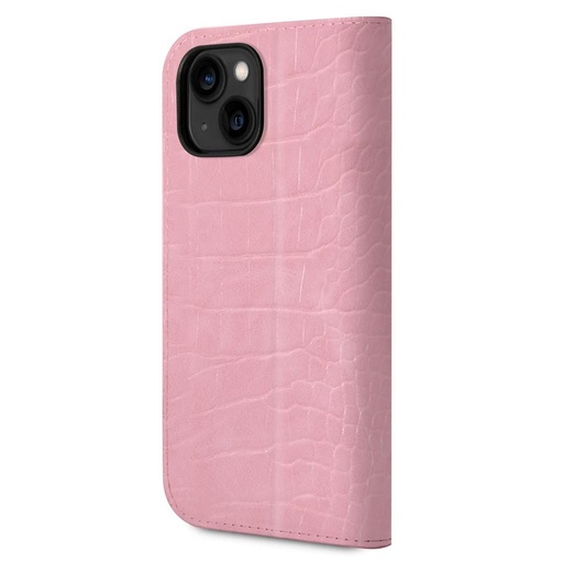 Apple iPhone 14 Plus Guess PU Croco tok könyvformátum fém kamera kerettel (Rózsaszín) - GUBKP14MHGCRHP